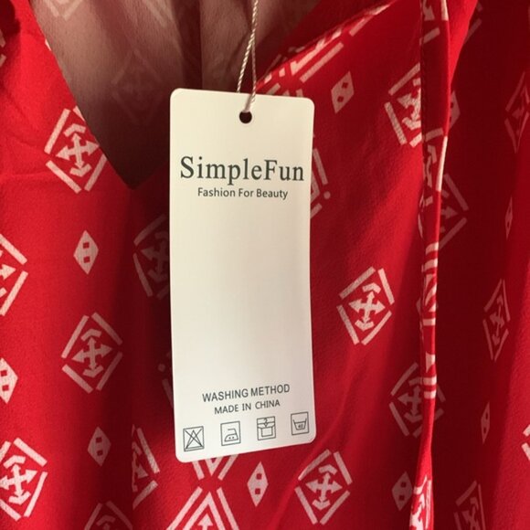 NWT Women's Simple Fun Cherry Red Geo Aztec Southwestern Print Blouse Top XL - Picture 4 of 7